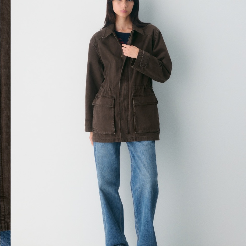 Women's Brown Utility Jacket - Casual Coat - Picture 13 of 14